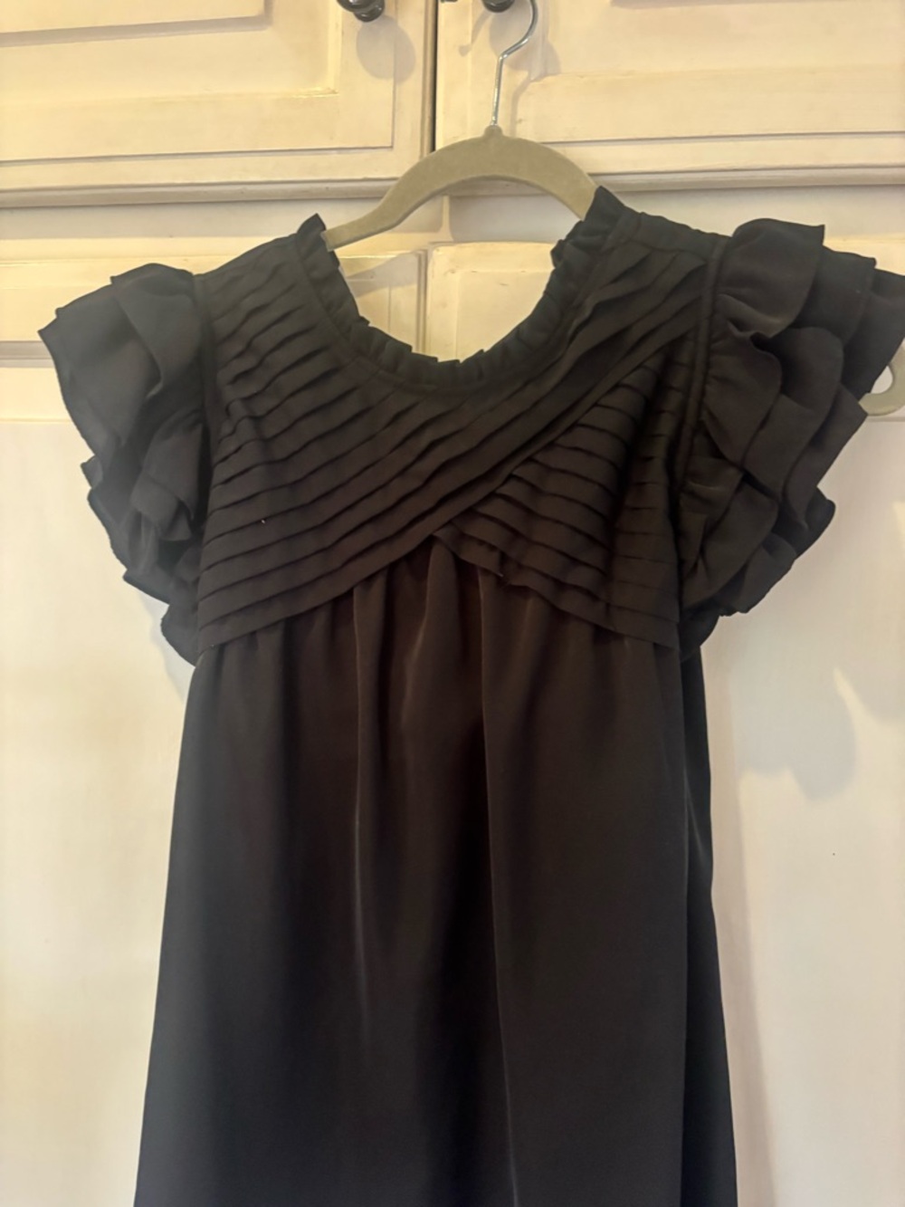 entro Black Ruffle Sleeve Pleated Yoke Blouse